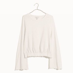 Madewell White Texture & Thread Smocked Bell-Sleeve Top L